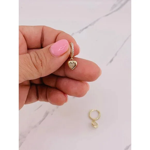 10k solid gold earrings hearts huggies dangling